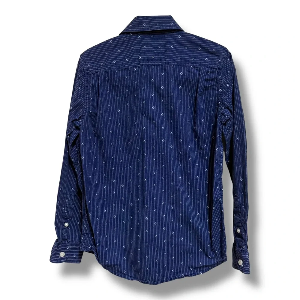 The‎ Childrens Place Boys Navy Blue Pinstripe Diamond Button Down Shirt Size 7/8